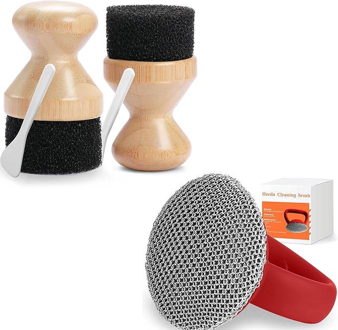 Cast Iron Scrubber with Handle+Cast Iron Oil Applicator