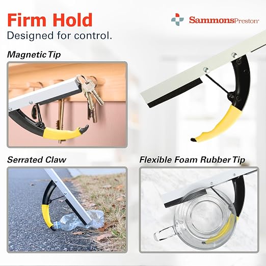 Sammons Preston Reacher, 26" Lightweight Grabber Reacher Tool with Magnetic Tip, Ergonomic Grip & Claw Jaw, Portable Reaching Aid for Seniors, Daily Living & Home Use, Standard Silver, Folding, 3 pack