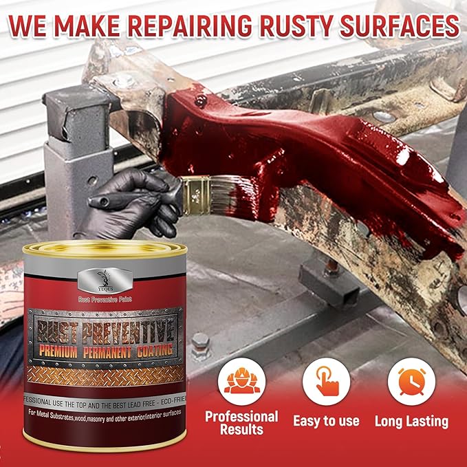 Metal Anti-Rust Paint Red, High Gloss 32 Fl oz, Metal Primer and Protective Coating, Protects All Metals in Marine and Undercoating in Automotive & Snow-Handling Vehicles