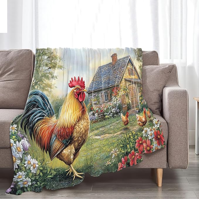Tijuboni Rooster Chicken Throw Blanket Rooster Gifts for Girls Boys Women Men Kids Adults Soft Flannel Fleece Blanket for Couch Sofa Bed Home Decor 50"x60"