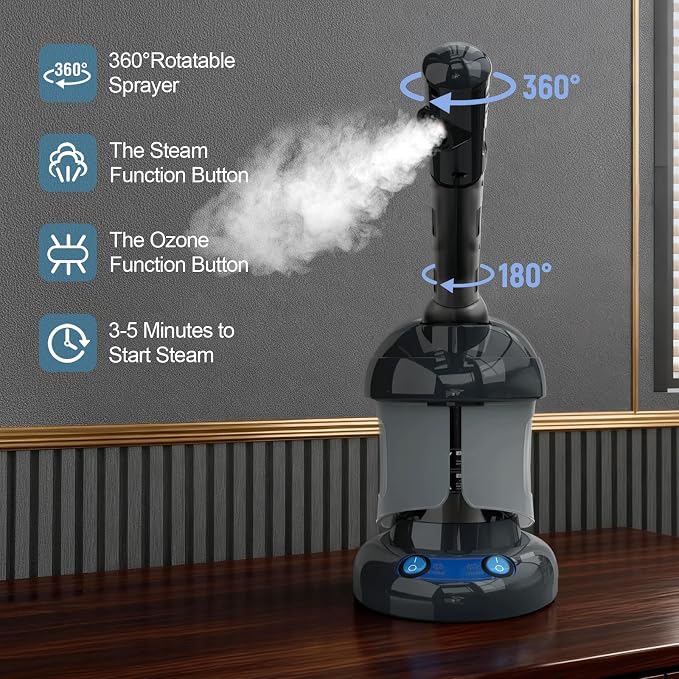 Facial Steamer - Nano Ionic Facial Steamer for Deep Cleaning, Portable Ozone Face Steamer with Extendable 360° Rotating Arm, Humidifier for Personal Care Use at Home or Salon
