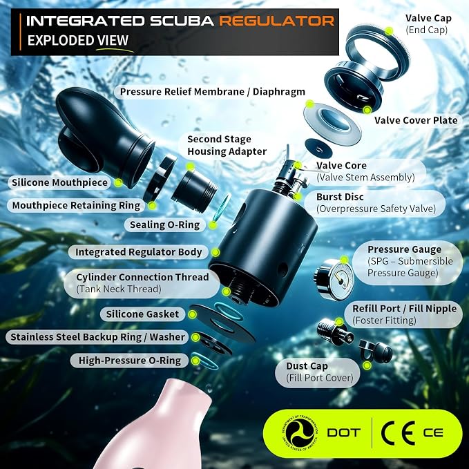 GOYOJO Mini Scuba Tank, Portable Diving Lung Air Tank with DOT Certified, Refillable Emergency Backup Pony Bottle for Snorkeling, Underwater Breathing, Training