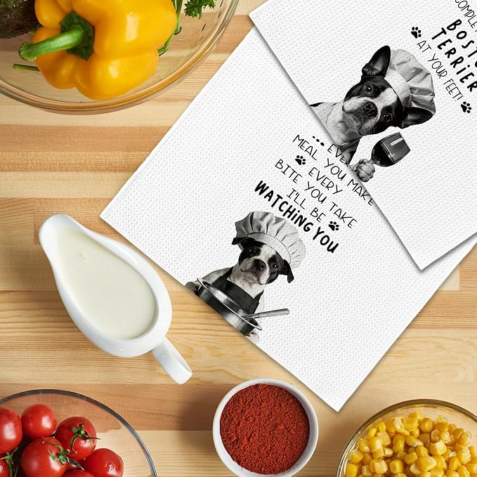 Funny Boston Terrier Dog Kitchen Towels 16x24 Inch Set of 2 | Boston Terrier Gifts for Women Men Dish Tea Towels for Kitchen, Dog Lover Mom Dad Owner Gifts Decorative Hand Towel