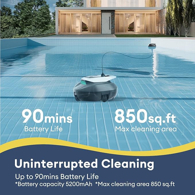 Ultenic Cordless Robotic Pool Cleaner with Remote＆APP Control, Pool Vacuum for Above & In-Ground Pool up to 850 Sq.ft., 90 Mins Long Runtime, Fast Charging, Self-Parking＆2.5L Large Filter, Green