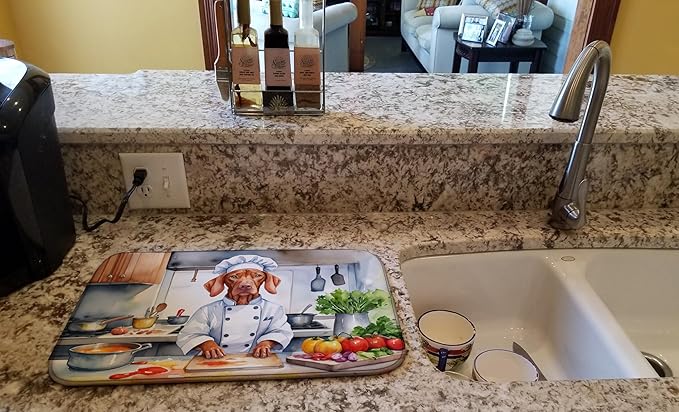 Caroline's Treasures DAC6335DDM Vizsla The Chef Dish Drying Mat Absorbent Dish Drying Mat Pad for Kitchen Counter Dish Drainer Mat for Countertop, 14 x 21", Multicolor