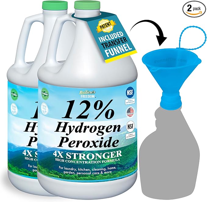 Nature's Freedom 12% Hydrogen Peroxide, Food Grade H2O2 and Purified Water Only, NSF Listed, 2 Gallons Solution