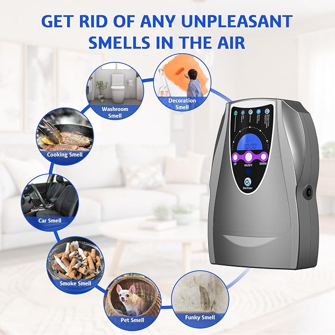VTAR Ozone Machine, 1000mg/h Multipurpose Ozone Machine Purify Air, Water, Fruits, Vegetables, Toothbrushes, Aquarium Fruit Cleaner Device in Water - Dark Gray