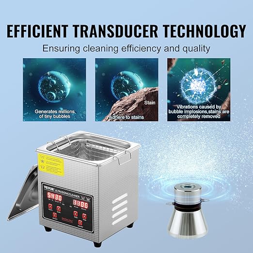 VEVOR Sonic Cleaner with Digital Timer & Heater, Professional Ultra Sonic Parts Cleaner, Stainless Steel Heated Cleaning Machine for Glasses Watch Rings Jewelry Circuit Board (2L)