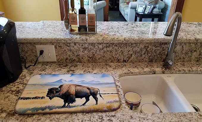 Caroline's Treasures Prairie Bison Dish Drying Mat Absorbent Dish Drying Mat Pad for Kitchen Counter Dish Drainer Mat for Countertop, 14 x 21", Multicolor
