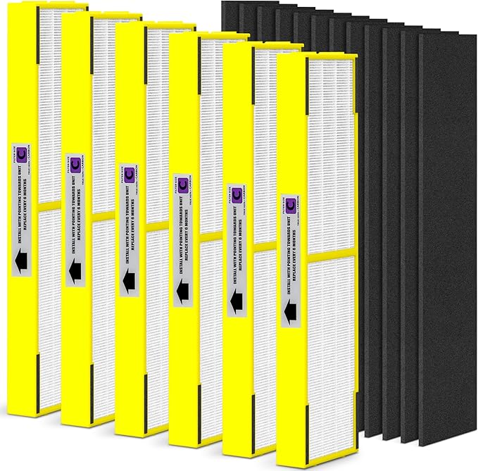 6 Packs FLT5000 Plastic Frame True HEPA Filter C Replacement Compatible with AC5000 AC5000E AC5250PT AC5350B AC5350BCA AC5350W AC5300B with 12 Packs Activated Carbon Pre-Filters