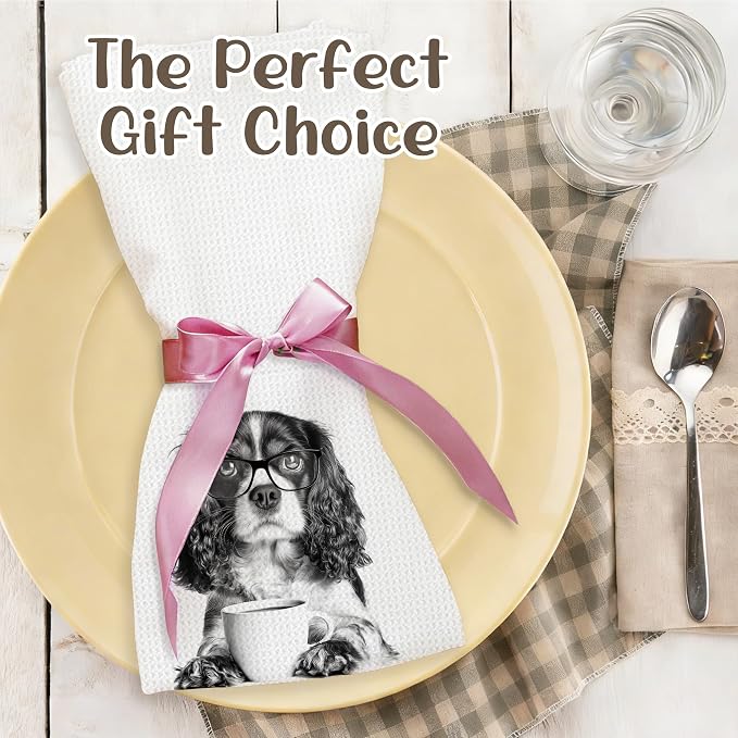 Funny Springer Spaniel Kitchen Towels, Dog Kitchen Accessories, Dog Chef Gifts for Women Decorative Hand Towels for Kitchen Decor, Coffee Lovers Gifts Dish Tea Towel, 16x24 Inch