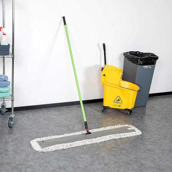 Restaurantware-Clean Tek Professional 48.03 x 5 Inch Dry Floor Mop, 1 Disposable Dust Mop - 64-Inch Handle, Secure Attachment, Blue Cotton, Ideal For Floor, Cleaning Home, Office