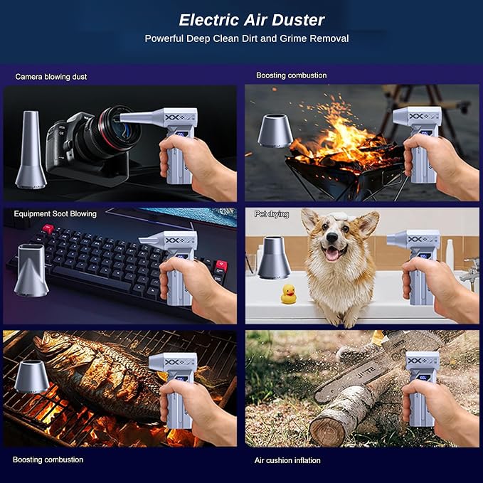 Compressed Air Duster Cordless, 4 Gear Adjustable Brushless Motor 150000RPM Electric Air Duster, Rechargeable with LED Display & Light, Mini Dust Blower for Computer, PC, Keyboard, Outdoor, House, Car