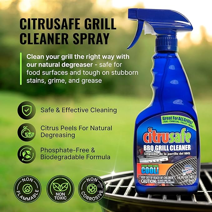 Citrusafe BBQ Grill Cleaner Spray, Exterior Cleaner, 3 CT Grill Scrubbers, and Microfiber Towel