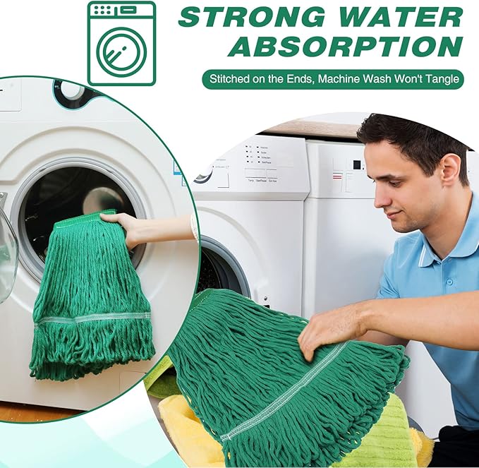 Nuogo 10 Pcs Commercial Mop Head Replacement Floor Cleaning Wet Heavy Duty Commercial Mop Refills General Cleaning(27.6 Inch,Green)