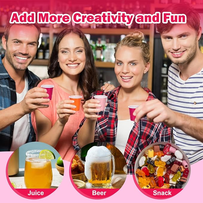 30 Pcs Pink and Orange Shot Cups with Wristband for Party 2oz Disposable Shot Glasses Bulk Plastic Mini Solo Cup with Bracelet for Tequila Sunrise Sunset Summer Bridal Bachelorette Party