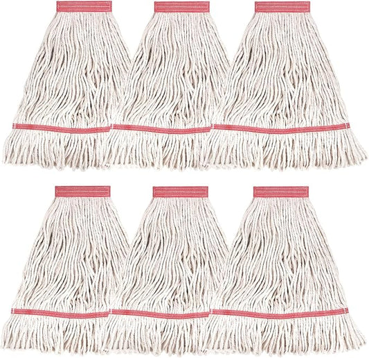 MATTHEW CLEANING Heavy Duty Mop Head Commercial Replacement for General and Floor Cleaning, Wet Industrial Blue Cotton Looped End String Head Refill (Pack of 6) White