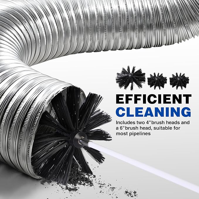 REDCAMP 33.6 Feet Chimney Sweep Kit, Dryer Vent Cleaner Kit with 25 Flexible Rods, 4/6 in Brush Heads for Easy Cleaning, Chimney Cleaning Kit for Efficient Fireplace Sewage Pipe Maintenance