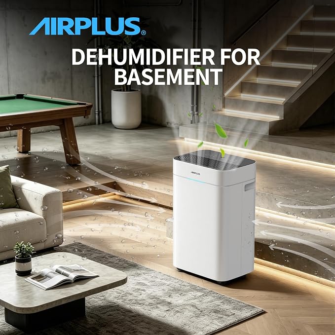 AIRPLUS 4500 Sq Ft Dehumidifier for Home and Basement, 72 Pint Portable Dehumidifiers with Drain Hose for Large Room, Quiet Sleep Mode Dehumidifier for Bedroom, RV De humidifier for Inside Camper