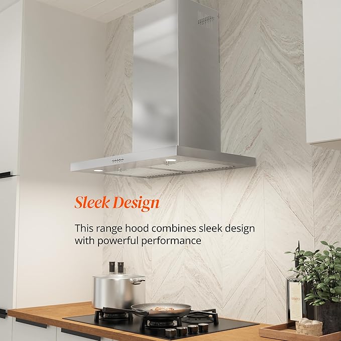 FIREGAS Wall Mount Range Hood 30 Inch, 600 CFM Ducted/Ductless Convertible Stainless Steel Kitchen Vent Hood with 3 Speed Fan, LED Lights and Push Button Control