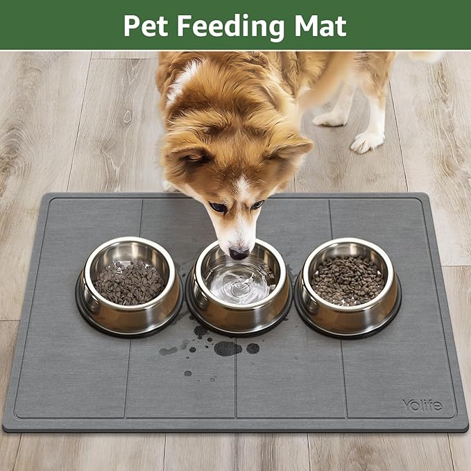 Yolife Extra Large Stone Drying Mat for Kitchen Counter, 23.7" x 15.4" Kitchen Stone Dish Drying Mat, Quick Drying Diatomaceous Earth Dish Drying Mat, Stone Dish Mat with Non Slip Pad (Grey)