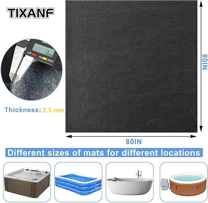 80 * 80 Inch Hot Tub Mat, Inflatable Hot Tub Pad Outdoor Indoor, Water-Absorbent Anti-Slip Portable Spa Pool Accessories for Protect the Hot Tub Pool from Wear