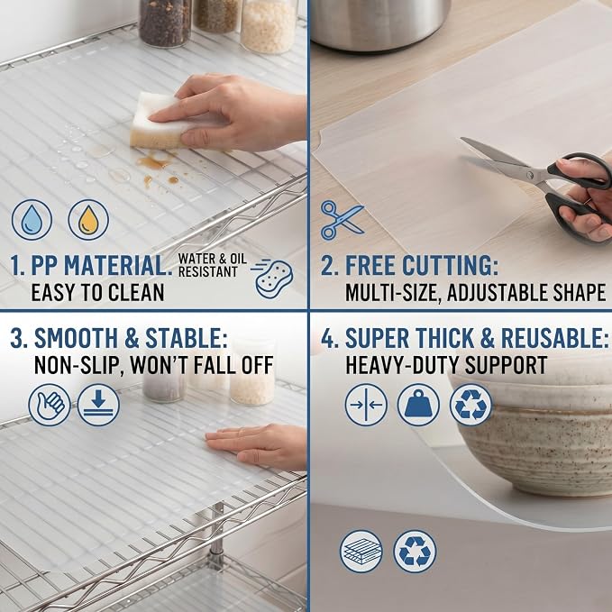 Frienda 18 x 48 Inch Wire Shelf Liners Set of 10, Heavy Duty Waterproof Shelf Mats for Wire Shelving, Non Adhesive Plastic Covers for Metal Storage Racks, Garage, Pantry, Kitchen Shelves, Clear