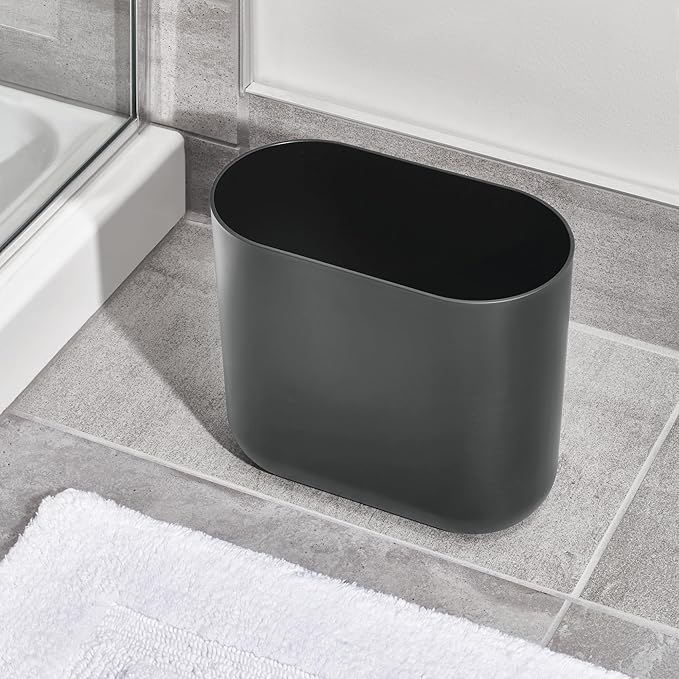 iDesign Small Slim Plastic Bathroom Trash Can, Garbage Can for Bedroom, Office, Desk, Dorm, 2-Pack, Gray