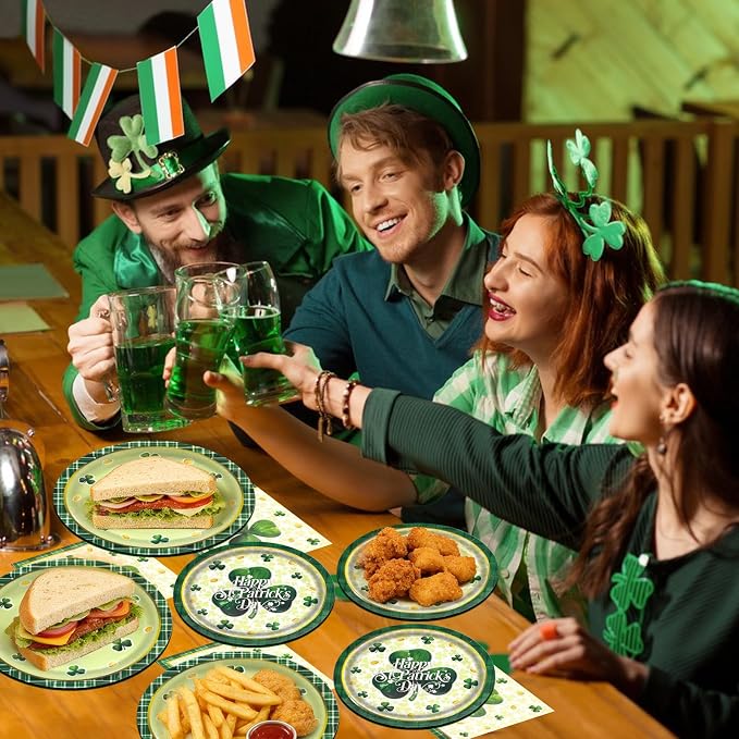 150pcs St. Patrick's Day Party Supplies,Shamrock Paper Plates and Napkins Set for St. Patrick's Day Party Decorations,Serve 50 Guests