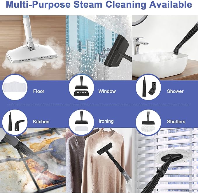Steam Cleaner, 6 in1 Rotated Steam Mop Cleaner with 2 Modes, 2 Microfiber Pads, 400ML Removable Tank, 23FT Power Cable, Detachable Steam Mops for Floor, Laminate Floor, Tiles Cleaning (Sapphire Blue)