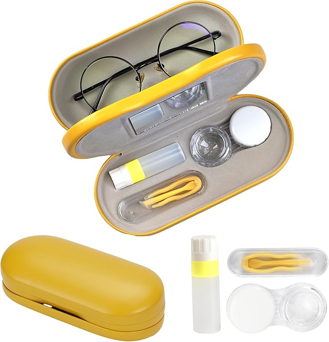 Lasiyanor 2 in 1 Eyeglass Case Portable Double Sided Contact Lens Box Multifunction With Tool for Travel Daily Outdoor