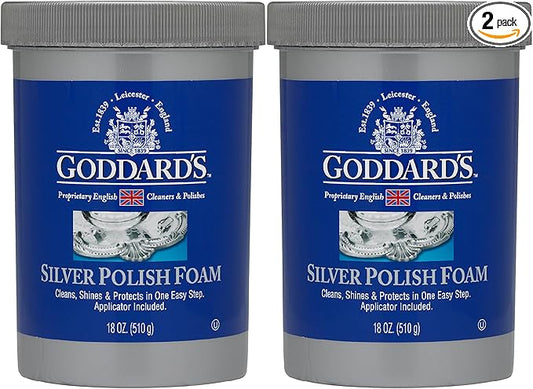 Goddard's Silver Polish Foam – Silver Jewelry Cleaner for Antiques, Accessories, Ornaments & More – Cleaner for Silverware Protection – Tarnish Remover for Jewelry w/Sponge Applicator, 18 oz (2 pack)