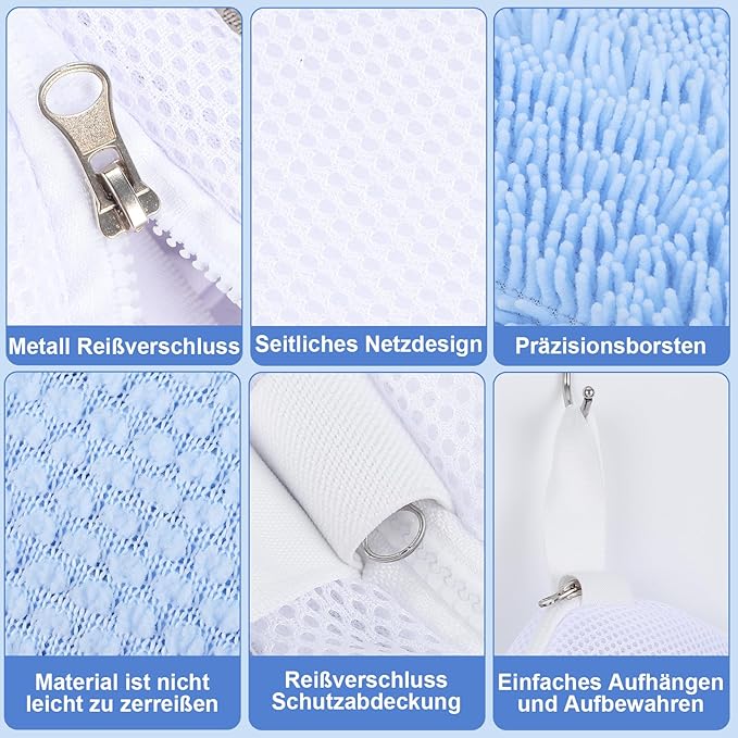 Dntorx Shoe Washing Machine Bags, 2 PCS Reusable Blue+White Chenille Laundry Bags for Washing Machine, 360 Wrap-Around Clean Shoe Laundry Bags with Hidden Zipper