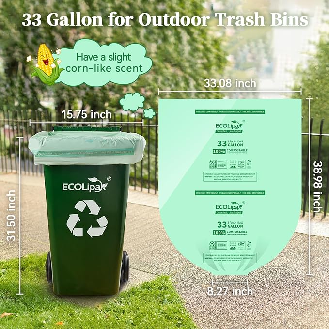 ECOLipak 240 Count 12 oz Compostable Paper Cups and 25 Count (1 Roll) 33 Gallon Compostable Trash Bags