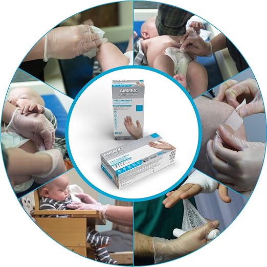 AMMEX Gloves, Disposable Latex Free Clear Vinyl, Powder Free Exam Grade, for Medical, Cleaning, & Food, Size M & L, 200 Count