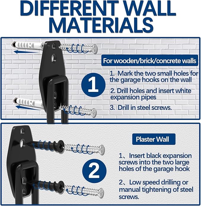 3-H Garage Wall Hooks 20 Pack,Garage Hooks Heavy Duty,Garage Storage Hooks for Hanging and Organizing Garden,Lawn,Yard Tools,Chairs,Ladders,Weed Eater,Shovel,Blower(Gray)