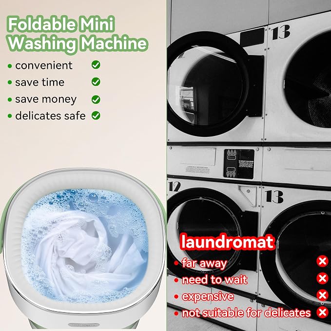 JUJOJB Portable Foldable Mini Washing Machine for Delicates & Small Loads | Portable 20L foldable washer with spin basket 3 wash modes. Ideal for baby clothes, underwear, dorms, RVs