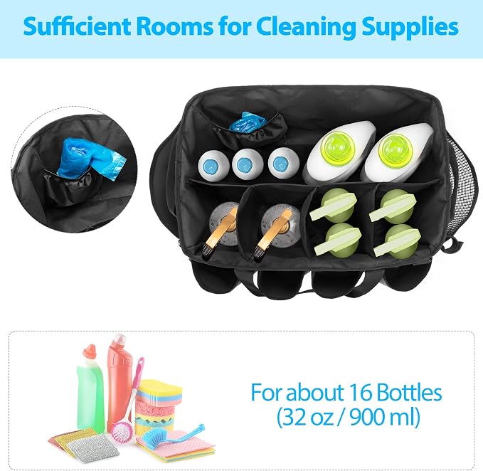 HODRANT Extra-Large Cleaning Caddy & Large Cleaning Apron, Gray Cleaning Supplies Organizer with Handle & House Cleaning Apron with Dual Shoulder Straps For Cleaning Tools Products Storage