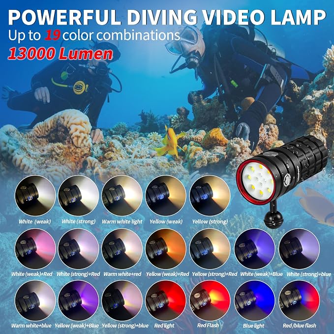 Diving Flashlight,LetonPower TS Pro 25000Lumens Underwater 100m Video Light, Scuba Dive Light, with Type-C Charging for Professional Outdoor Under Water Sports