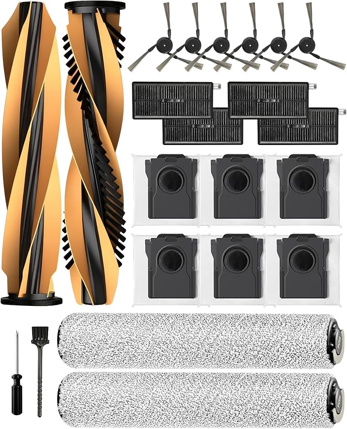 Z60 Ultra Replacement Parts for MOVA Z60 Ultra Roller Complete/Z60 Ultra Roller SA Robot Vacuum Cleaner,22 Pcs Z60 Ultra Accessories Kit:2 Main Brush,2 Roller Mop,6 Side Brush, 4 Filter, 6 Dust Bags