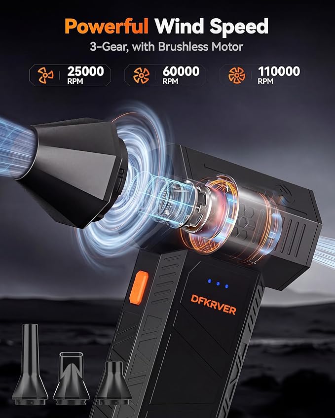 Electric Compressed Air Duster Air Blower Cordless Air Duster | 110000RPM Super Power, Type-C rechargeable, perfect for computer, keyboard, car, camera and gap dust cleaning