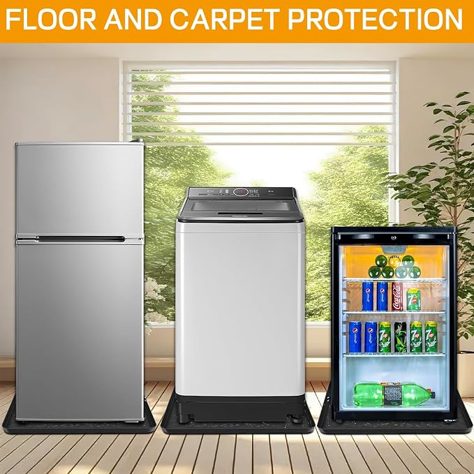Mini Fridge Silicone Mat,19.7''x19.7''x0.5''-Fridge Drip Tray Concave and convex design is leak-Proof and Non-Slip Perfectly Compatible with Washer, Dryer, Wine Cooler, Dishwasher ect. (Black)