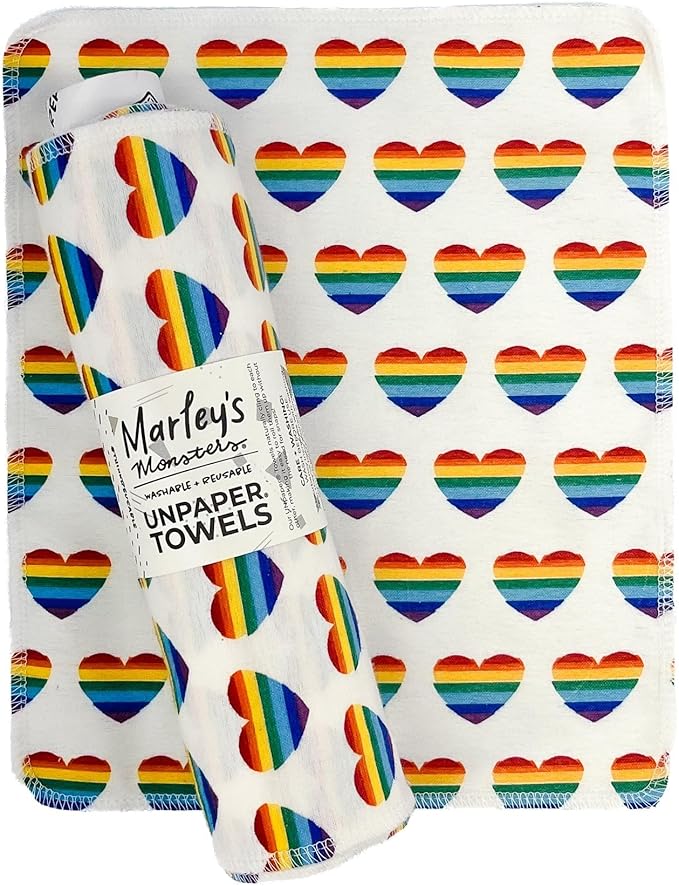Marley's Monsters UNpaper® Towel Roll 12 Pack – Reusable Paper Towels on Tube – Washable Cotton Flannel Kitchen Roll – Zero Waste Snap Free Alternative Made in USA (Pride Pack, 12 Pack)