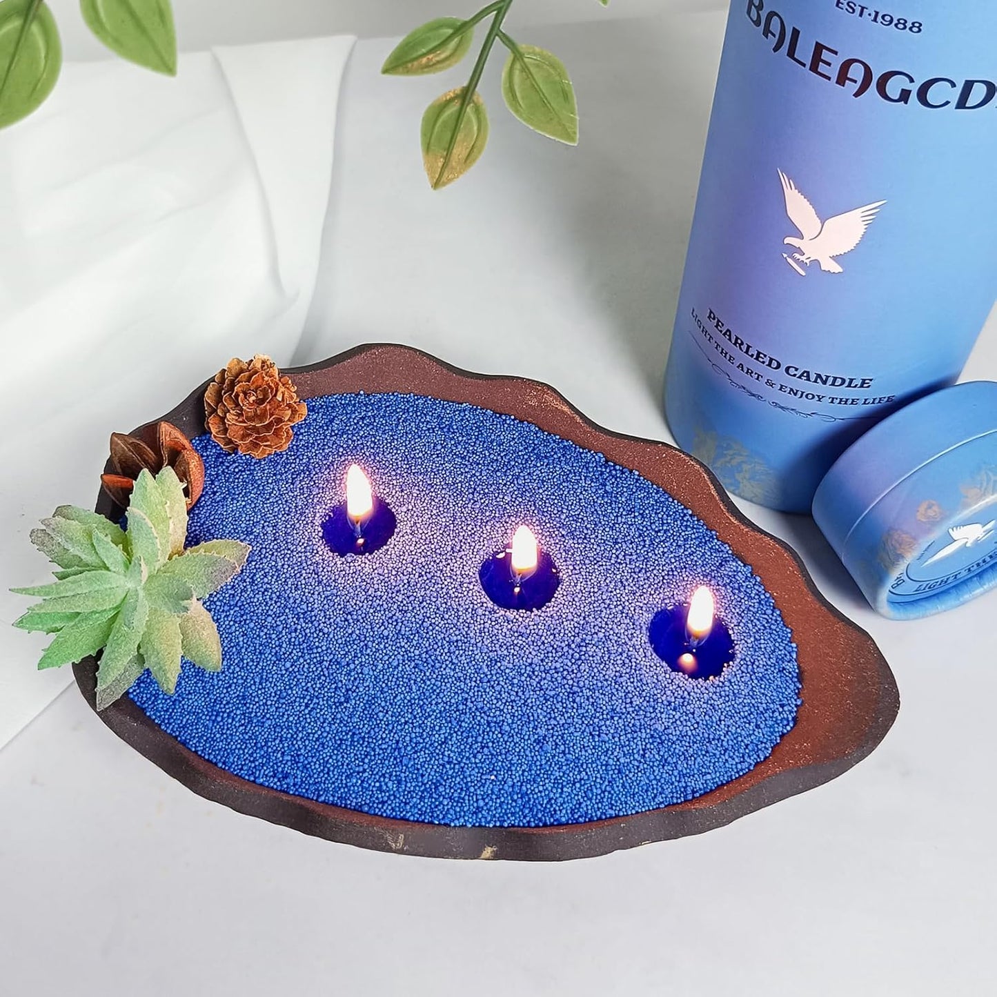 Salvia Scented Blue Pearled Candle 18oz Luxury Sand Candle Granulated Wax - 30 Cotton Wicks - Wax for Candle Making Decorative Candles Smooth and Clean Burning Lasts up to 120 Hours