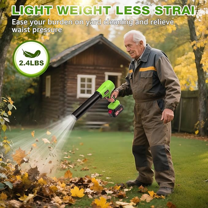 Brushless Leaf Blower Cordless, 980,000RPM, with 2 Batteries and Charger, Adjustable Speed, Lightweight, Handheld Electric Turbo Jet Blower Portable for Patio Cleaning, Lawn Care, Yard, Leaves, Dust