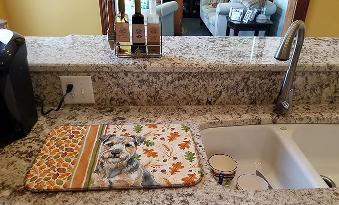 Caroline's Treasures Grizzle and Tan Norfolk Terrier Heirloom Fall Dish Drying Mat Absorbent Dish Drying Mat Pad for Kitchen Counter Dish Drainer Mat for Countertop, 14 x 21", Multicolor