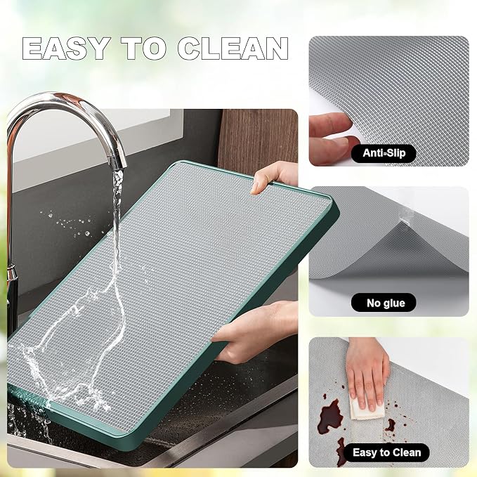 Upgrade 100% EVA Shelf Liner for Kitchen Cabinet 17.3" x 236.2" Refrigerator Liners Drawer Liners Non Adhesive Non Slip Mats Waterproof Plastic Paper, Dresser Pantry Bathroom Protector, Silver Gray