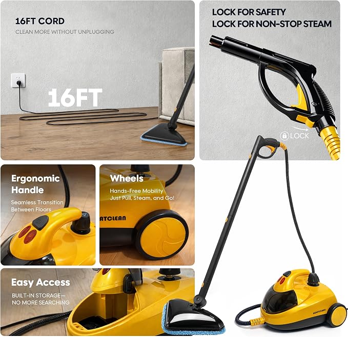 Steam Cleaner for Home, Multipurpose Chemical-Free Pressurized Steamer, 22 Accessories & 50 fl oz Large Tank, Deep Cleaning for Tile, Grout, Bathroom, Kitchen, Carpet & Upholstery