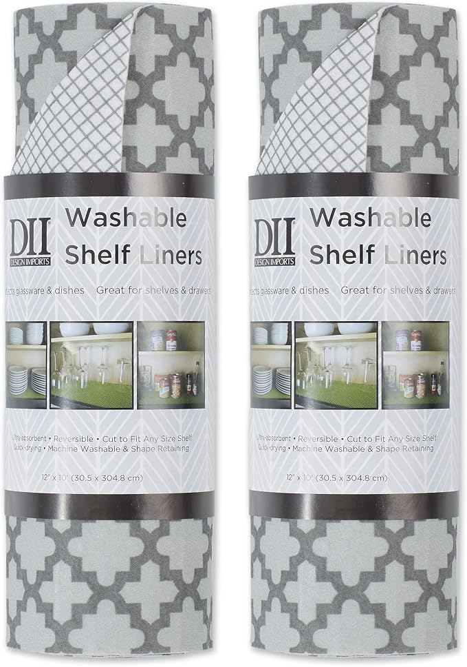 DII Fridge & Shelf Liner Collection Non-Adhesive, Cut to fit, Machine Washable, 12x20, Gray Lattice, 2 Piece