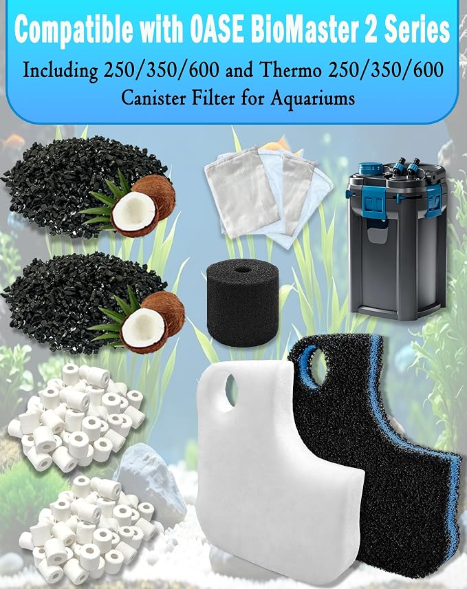 22pcs Filter Media Set Replacement for OASE BioMaster Thermo 2 250, 350, 600 Canister Aquarium Filters, Includes 6 Pre-Filter Foams,6 Filter Pads, 2 Activated Carbons, 2 Ceramic Rings & 4 Mesh Bags